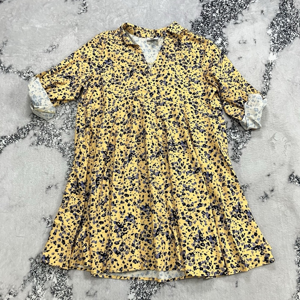 Blu Heaven Floral Shirt Dress Womens Size Large Boho Oversized Roll Tab Sleeve